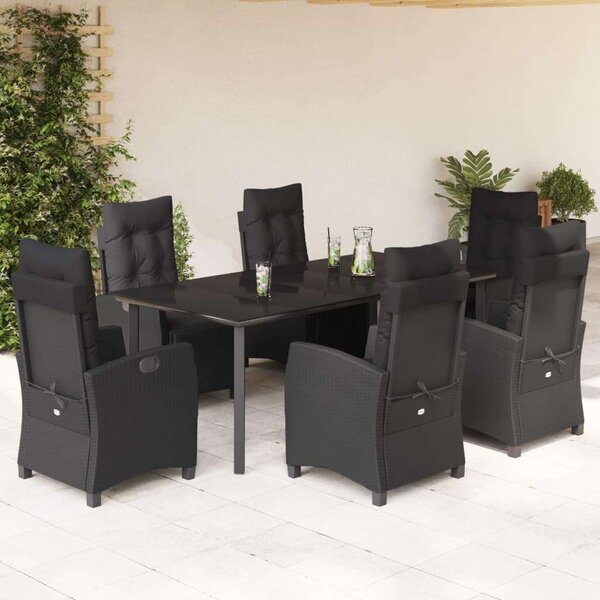 Polyrattan Kerti Étkezőgarnitúra - 7 részes - Fekete
