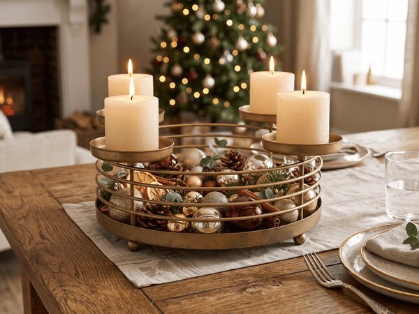 Fém adventi gyertyatartó GOLDEN ADVENT 32 cm, arany