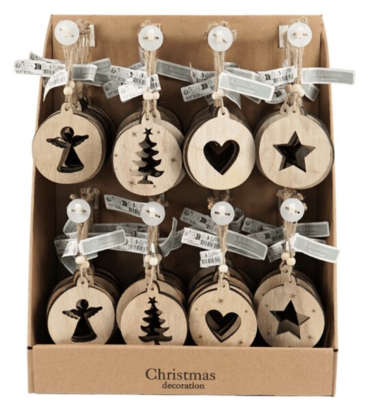 Karácsonyi dísz RUSTIC JOY fa 7,5 cm - különböző minták