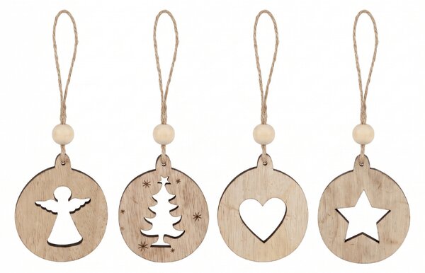 Karácsonyi dísz RUSTIC JOY fa 7,5 cm - különböző minták