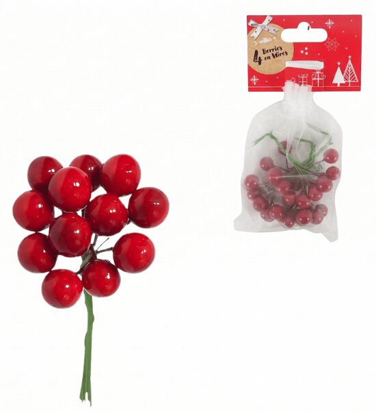 Karácsonyi dekoráció dróton BERRIES 9 cm, piros