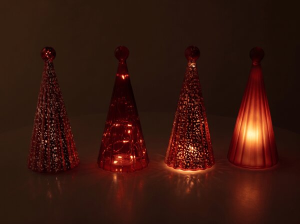 Üveges világító TWINKLE karácsonyfa LED világítással 22 cm, vörös árnyalatok