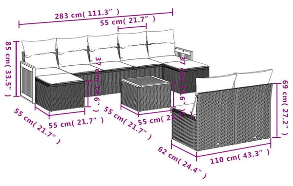 VidaXL Polyrattan Kerti Ülőgarnitúra - 10 részes - Bézs