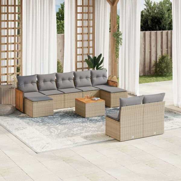 VidaXL Polyrattan Kerti Ülőgarnitúra - 10 részes - Bézs