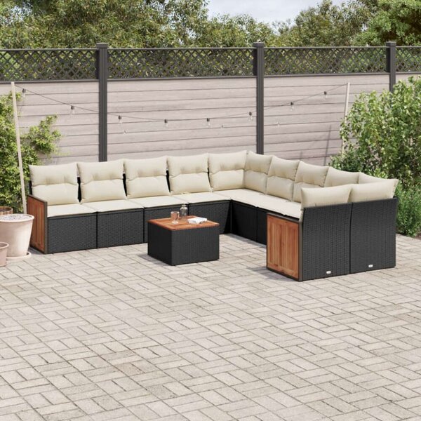 VidaXL Polyrattan Kerti Ülőgarnitúra - 11 részes - Fekete