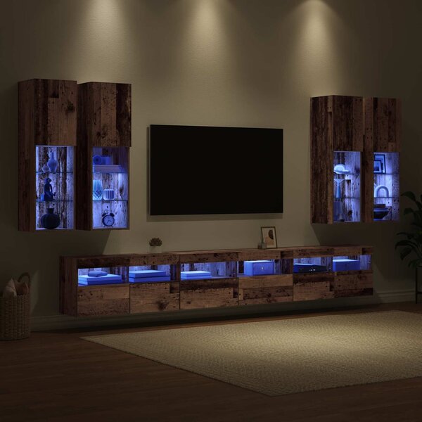 VidaXL TV falit kabinet szett LED -es lámpákkal 7 pcs Öreg fa Faanyag