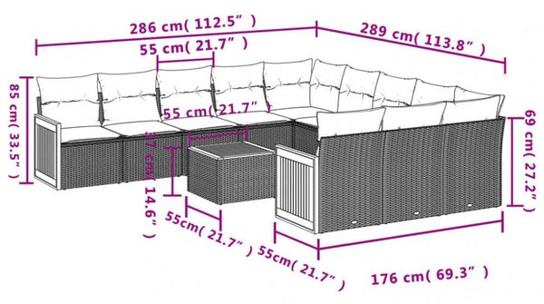 VidaXL Polyrattan Kerti Ülőgarnitúra - 12 részes - Szürke