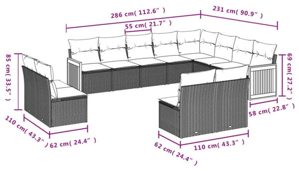 VidaXL Polyrattan Kerti Ülőgarnitúra - 12 részes - Bézs