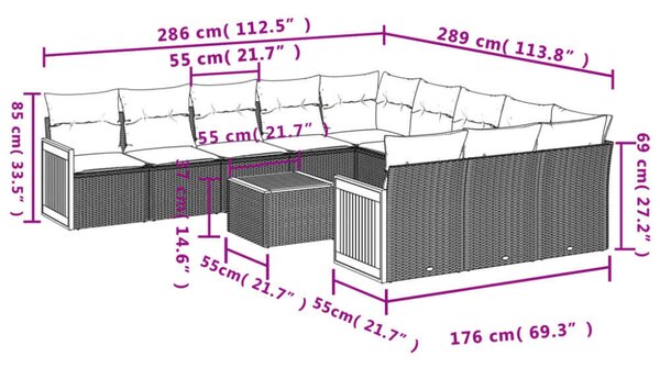 VidaXL Polyrattan Kerti Ülőgarnitúra - 12 részes - Szürke