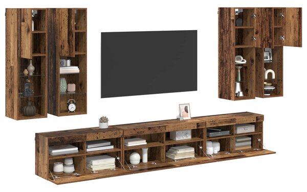 VidaXL TV falit kabinet szett LED -es lámpákkal 7 pcs Öreg fa Faanyag