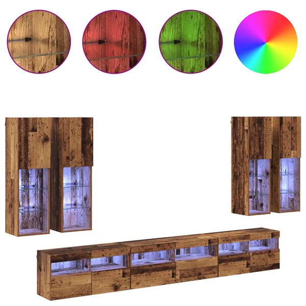 VidaXL TV falit kabinet szett LED -es lámpákkal 7 pcs Öreg fa Faanyag
