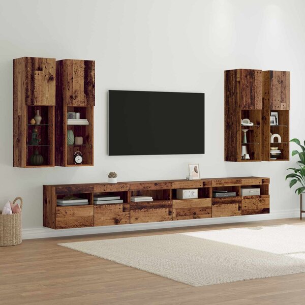 VidaXL TV falit kabinet szett LED -es lámpákkal 7 pcs Öreg fa Faanyag