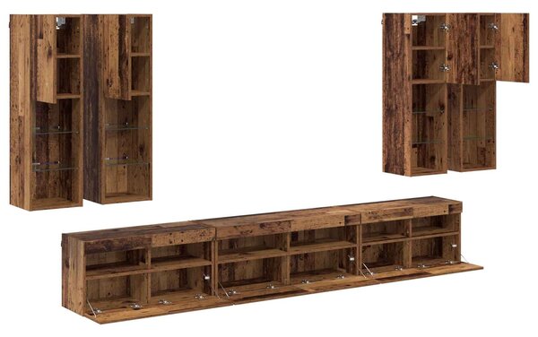 VidaXL TV falit kabinet szett LED -es lámpákkal 7 pcs Öreg fa Faanyag