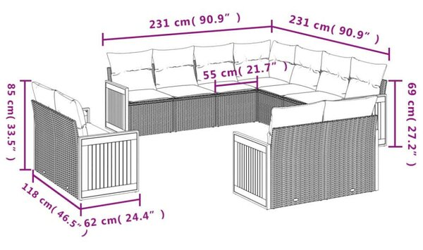 VidaXL Polyrattan Kerti Ülőgarnitúra - 11 részes - Bézs