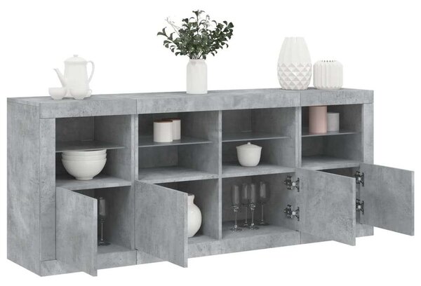 VidaXL betonszürke tálalószekrény LED-világítással 163 x 37 x 67 cm