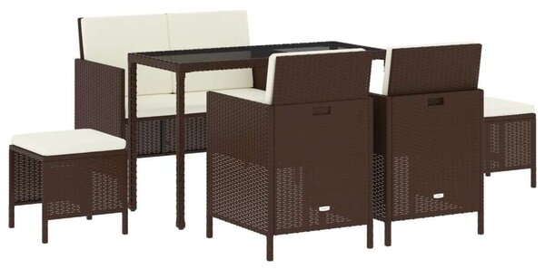 Polyrattan Kerti Étkezőgarnitúra - 6 részes - Barna