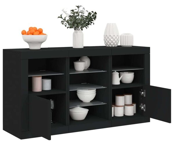 VidaXL LED-es Tálalószekrény - Fekete - 123x37x67 cm