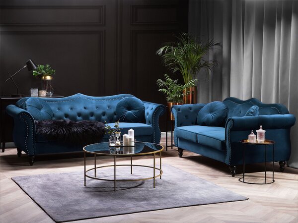 Kanapé 2 személyes SKIEN II Bársony Tengerészkék