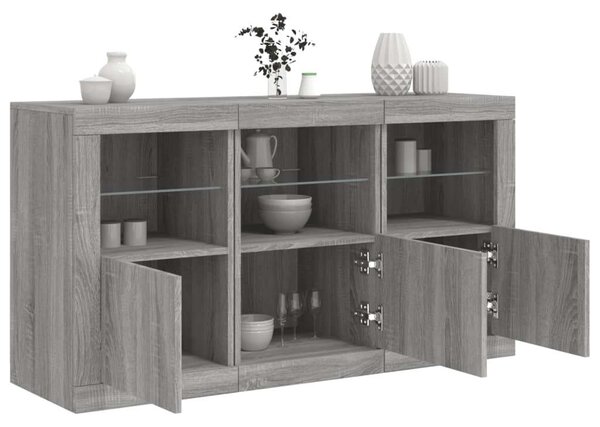 VidaXL szürke sonoma tálalószekrény LED-világítással 123 x 37 x 67 cm