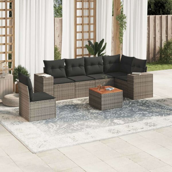 Polyrattan Kerti Ülőgarnitúra - 7 részes - Szürke