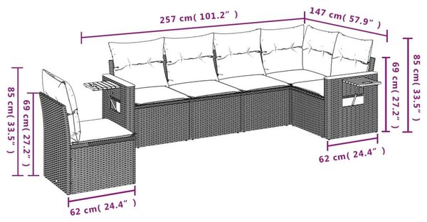 VidaXL Polyrattan Kerti Ülőgarnitúra - 6 részes - Fekete