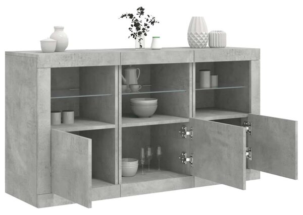 VidaXL betonszürke tálalószekrény LED-világítással 123 x 37 x 67 cm