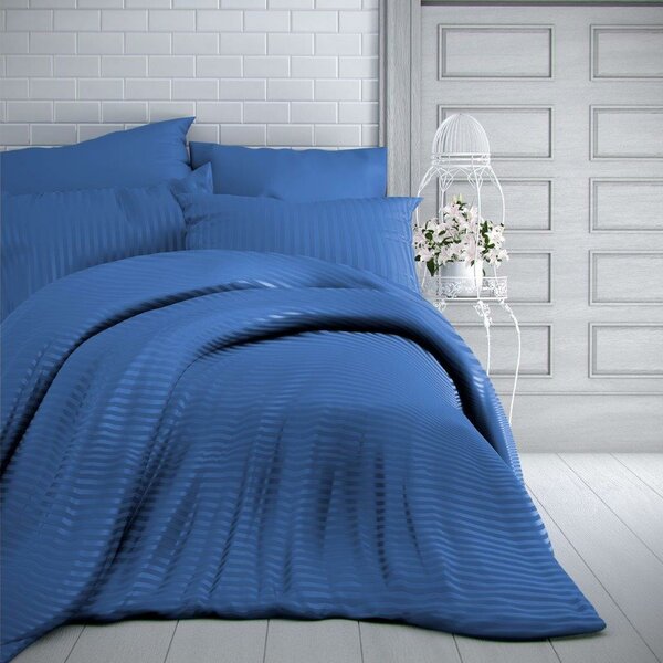 Kvalitex Stripe szatén ágynemű, kék, 140 x 220 cm, 70 x 90 cm