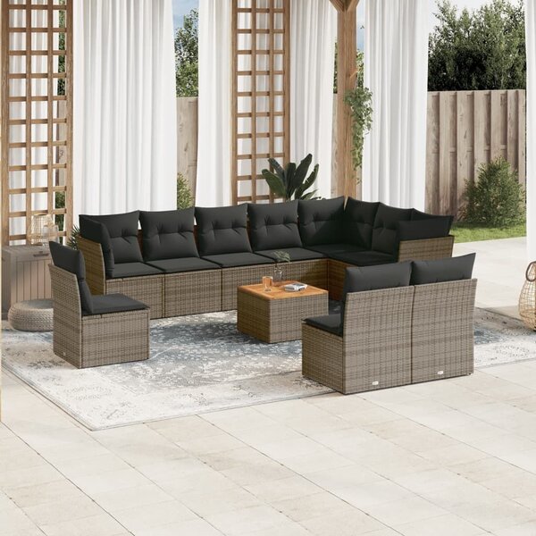 Polyrattan Kerti Ülőgarnitúra - 11 részes - Szürke