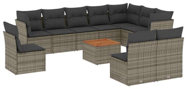 Polyrattan Kerti Ülőgarnitúra - 11 részes - Szürke