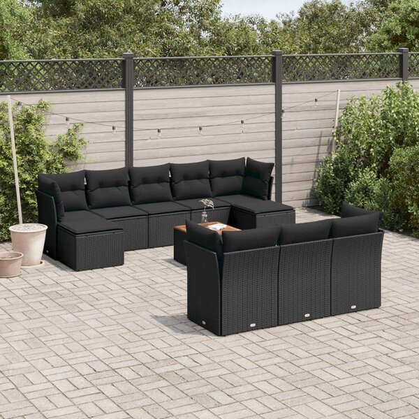 VidaXL Polyrattan Kerti Ülőgarnitúra - 11 részes - Fekete