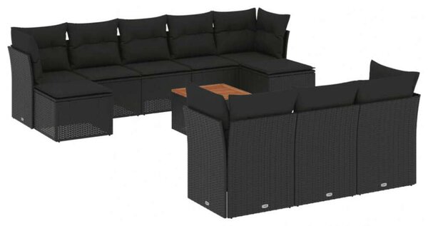 VidaXL Polyrattan Kerti Ülőgarnitúra - 11 részes - Fekete