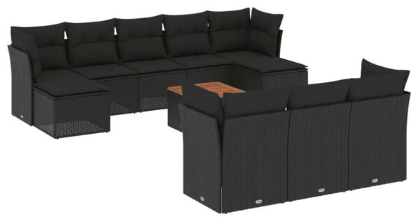VidaXL Polyrattan Kerti Ülőgarnitúra - 11 részes - Fekete