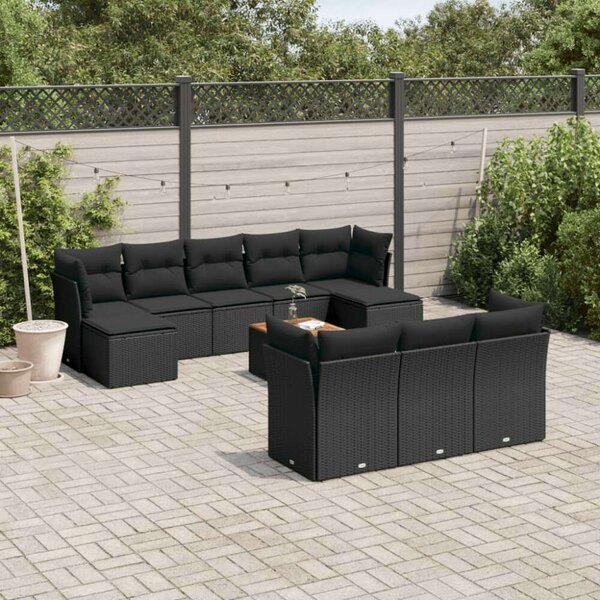 VidaXL Polyrattan Kerti Ülőgarnitúra - 11 részes - Fekete