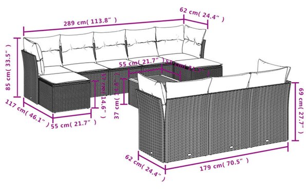 VidaXL Polyrattan Kerti Ülőgarnitúra - 11 részes - Fekete