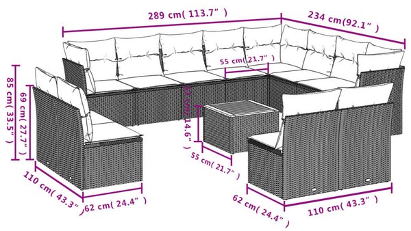 VidaXL Polyrattan Kerti Ülőgarnitúra - 13 részes - Fekete