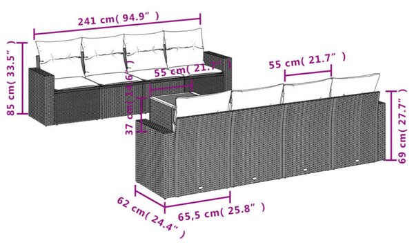 VidaXL Polyrattan Kerti Ülőgarnitúra - 9 részes - Bézs