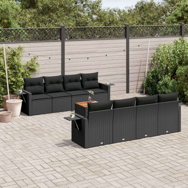 VidaXL 9 részes fekete polyrattan kerti ülőgarnitúra párnákkal