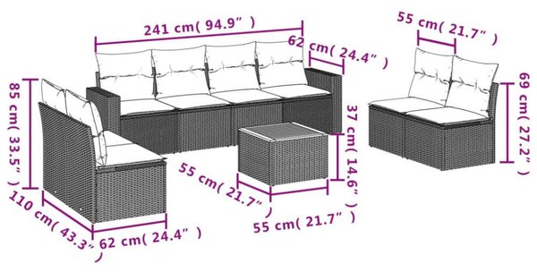 VidaXL Polyrattan Kerti Ülőgarnitúra - 9 Elemes Szett