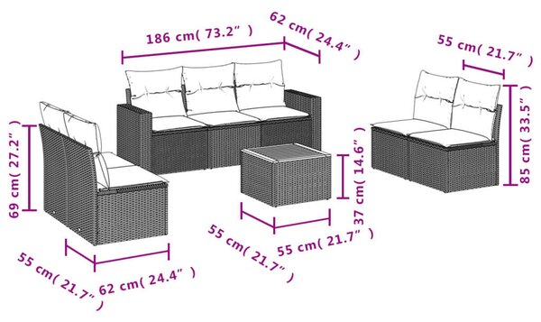 VidaXL Polyrattan Kerti Ülőgarnitúra - 8 részes - Fekete