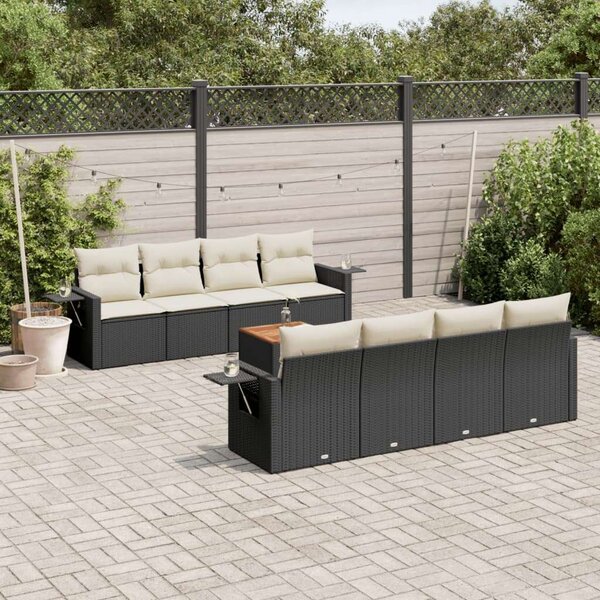 VidaXL 9 részes fekete polyrattan kerti ülőgarnitúra párnákkal