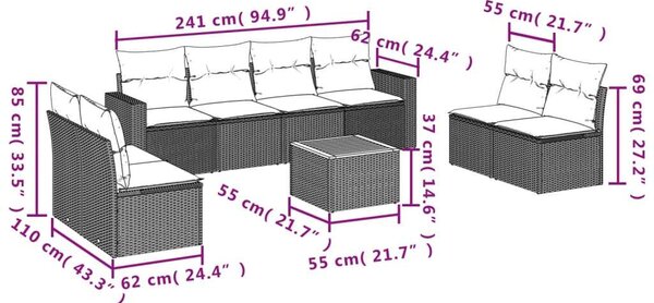 VidaXL Polyrattan Kerti Ülőgarnitúra - 9 Elemes Szett