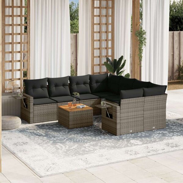 VidaXL 9-részes szürke polyrattan kerti ülőgarnitúra párnákkal