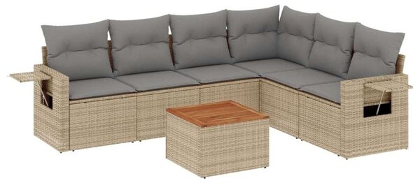 VidaXL 7 részes bézs polyrattan kerti ülőgarnitúra párnákkal