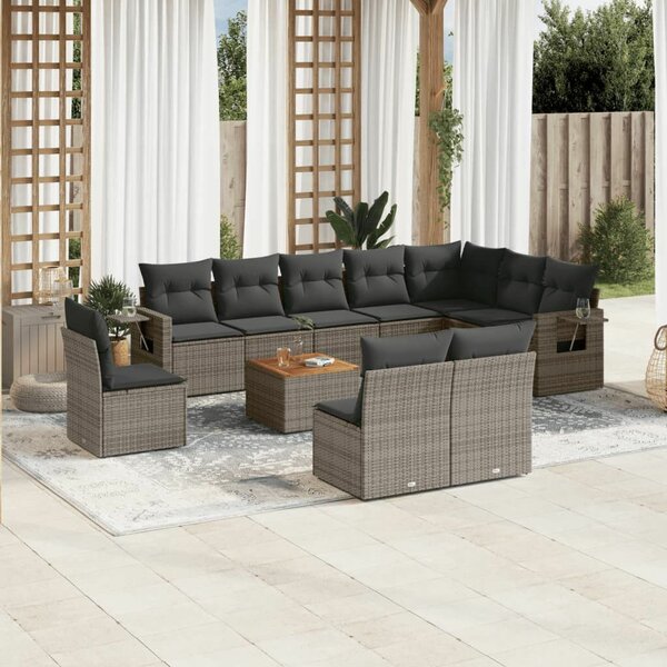 VidaXL Polyrattan Kerti Ülőgarnitúra - 11 részes - Szürke
