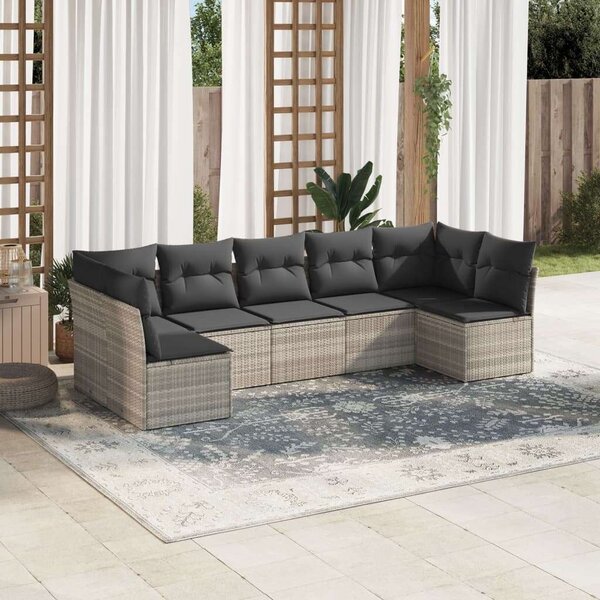 VidaXL Polyrattan Kerti Ülőgarnitúra - 7 részes, Világosszürke