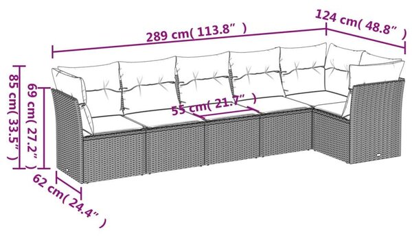 VidaXL Polyrattan Kerti Ülőgarnitúra - 6 részes - Világosszürke