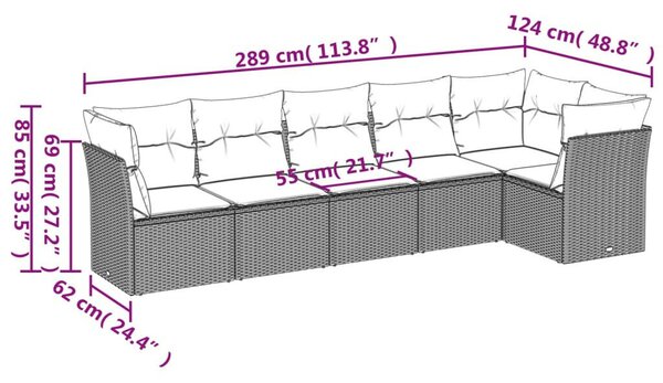 VidaXL Polyrattan Kerti Ülőgarnitúra - 6 részes - Világosszürke