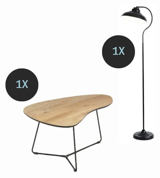Home staging 2 részes szett - tussey dohányzóasztal rivoli tölgy fekete dragan állólámpa