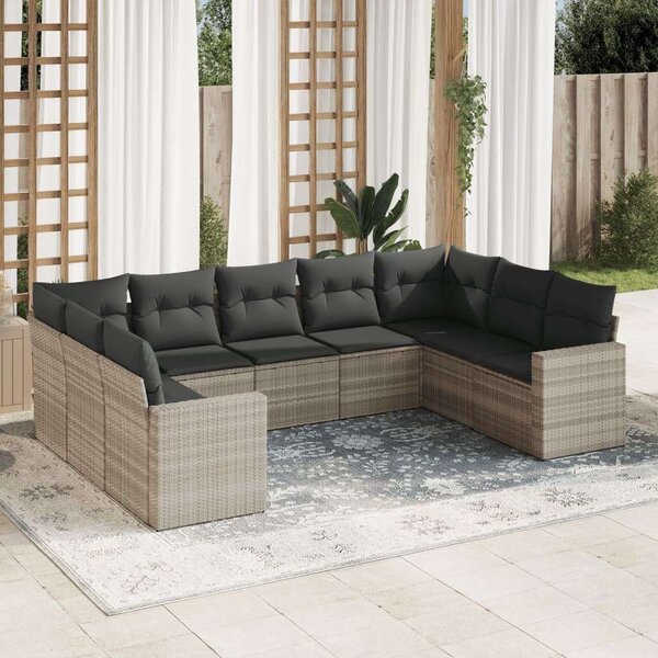 VidaXL Polyrattan Kerti Ülőgarnitúra - 9 részes - Világosszürke