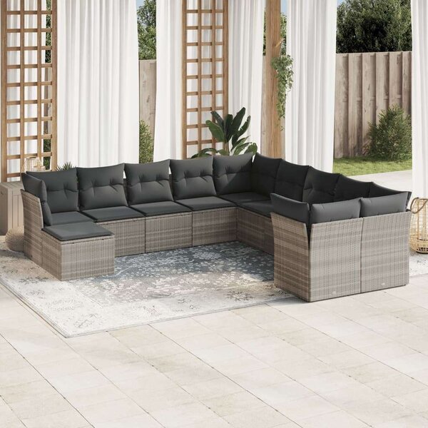 VidaXL Polyrattan Kerti Ülőgarnitúra - 11 részes, Világosszürke